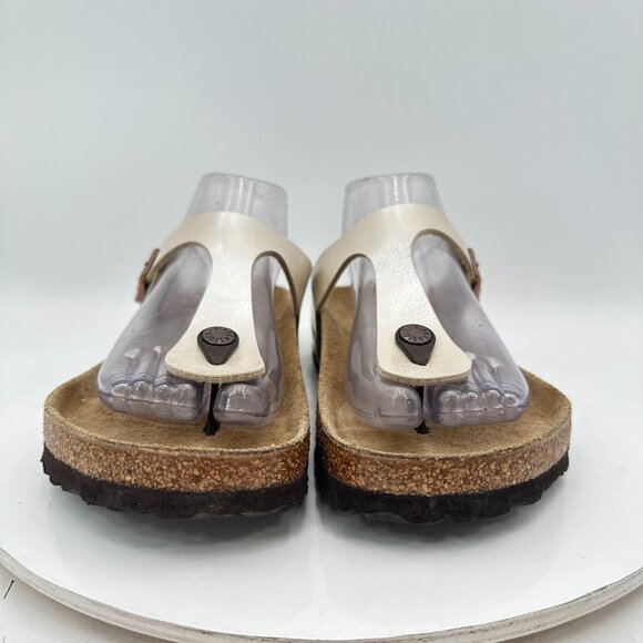 Birkenstock Gizeh Women Size 9 White Birko Flor Leather Thong T Strap Sandal - Picture 3 of 10